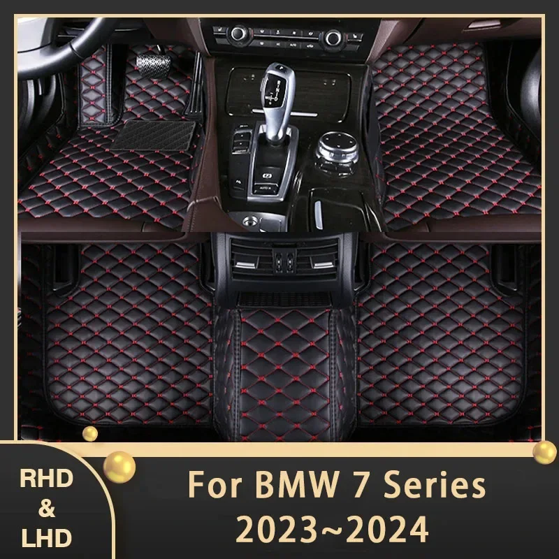 Car Floor Mats For BMW 7 Series 2023 2024 5seat Custom Auto Foot Pads Leather Carpet Interior Accessories