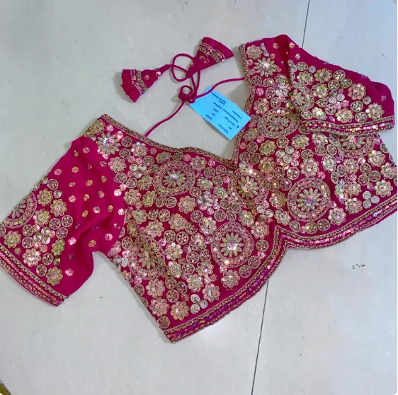 

Indian Sari Paired With Handmade Beaded Short Tops For Belly Dance Performances