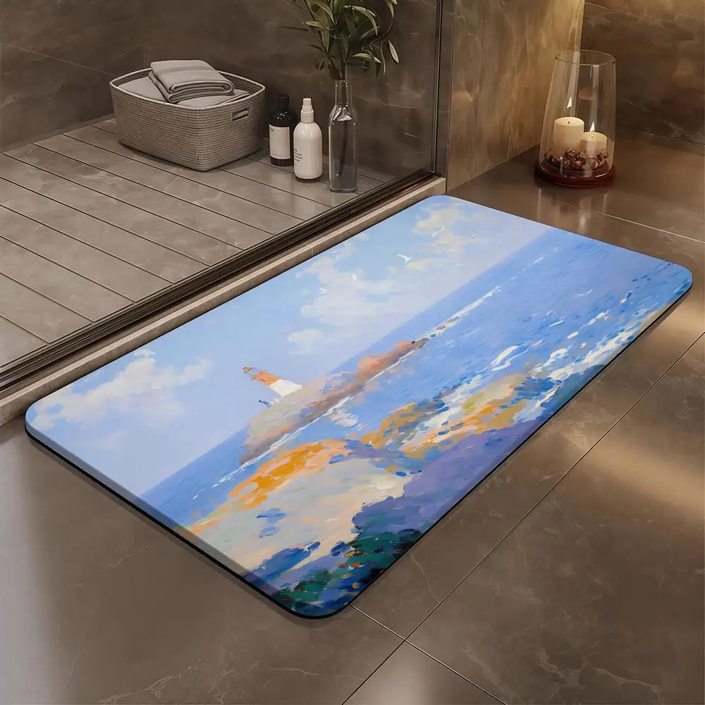 

Lighthouse At Sea Floor Mat Bathroom Soft Diatomaceous Mud Floor Mat, Bathroom Absorbent Foot Mat, Toilet Sink, Bedroom Mat, Car