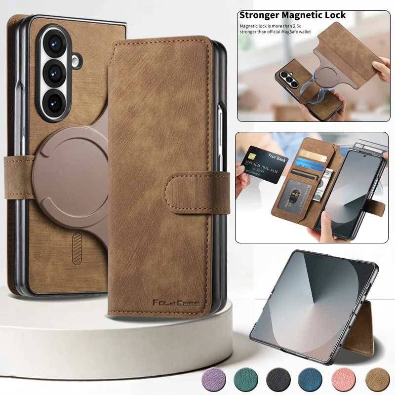 Retro Leather 2 In 1 Detachable Wallet Phone Case for Samsung Galaxy Z Fold 7 6 5 4 3 fold7 fold6 fold5 fold4 Card Holder Cover