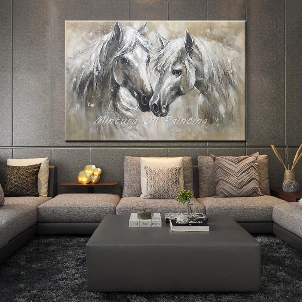 Mintura Pop Art Oil Painting on Canvas,Handmade Morden Animals Two Horses Wall Picture for Living Room,Home Decoration No Framed