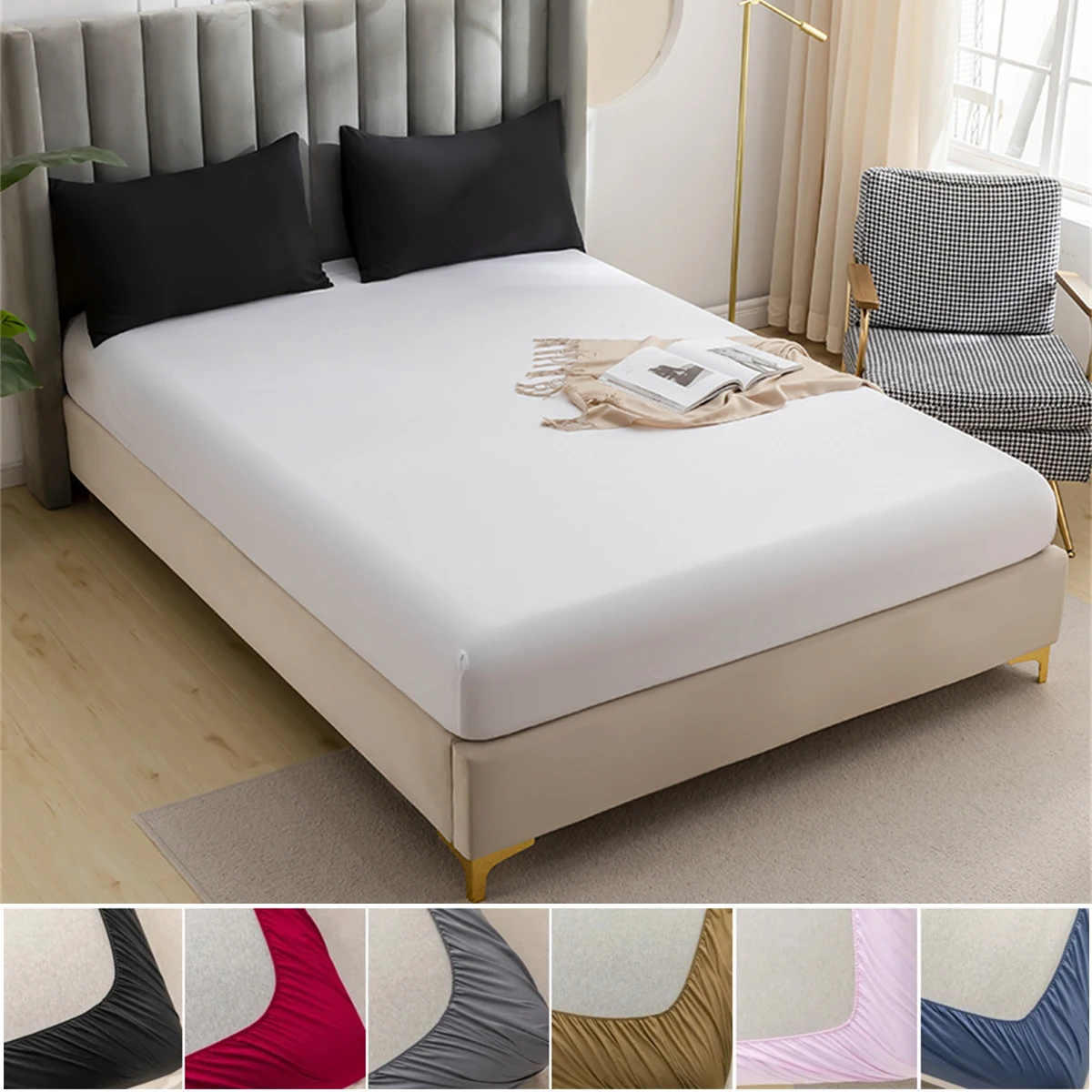 

1PC Soft Wrinkle-Resistant Bed Sheet Skin Friendly Breathable Mattress Protector Durable Solid Color Single/Queen/King Sizes 삿갓