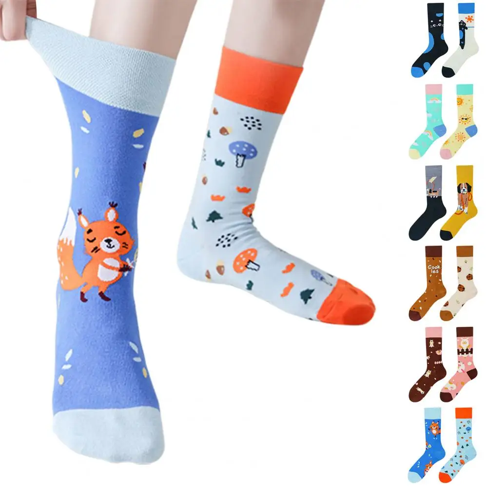 Supportive Athletic Socks Unisex Cotton Socks Winter Cartoon Print Mid-tube Socks for Walking Jogging Exercising for Weather