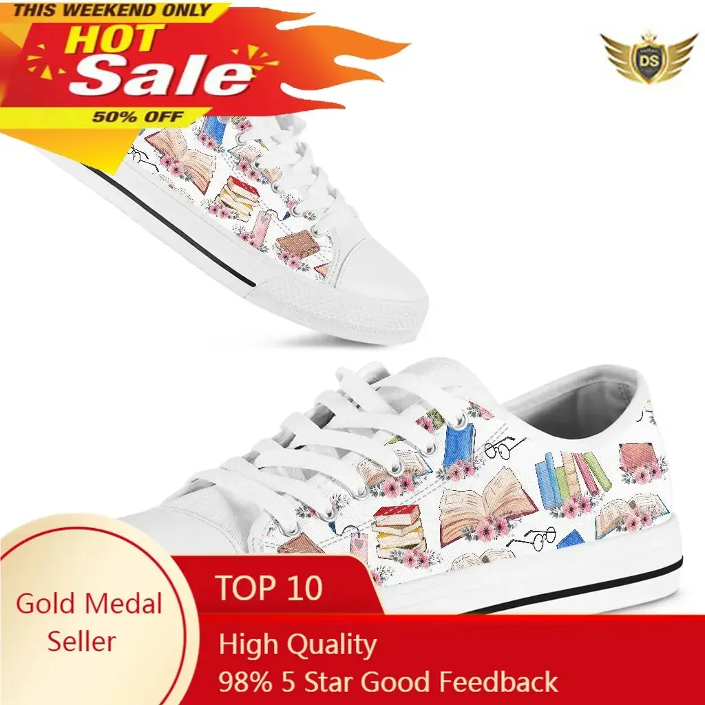 

Women Shoes Reading Books Lover Vulcanize Shoe Female Casual Running Shoes White Sneaker Flats White Trainers