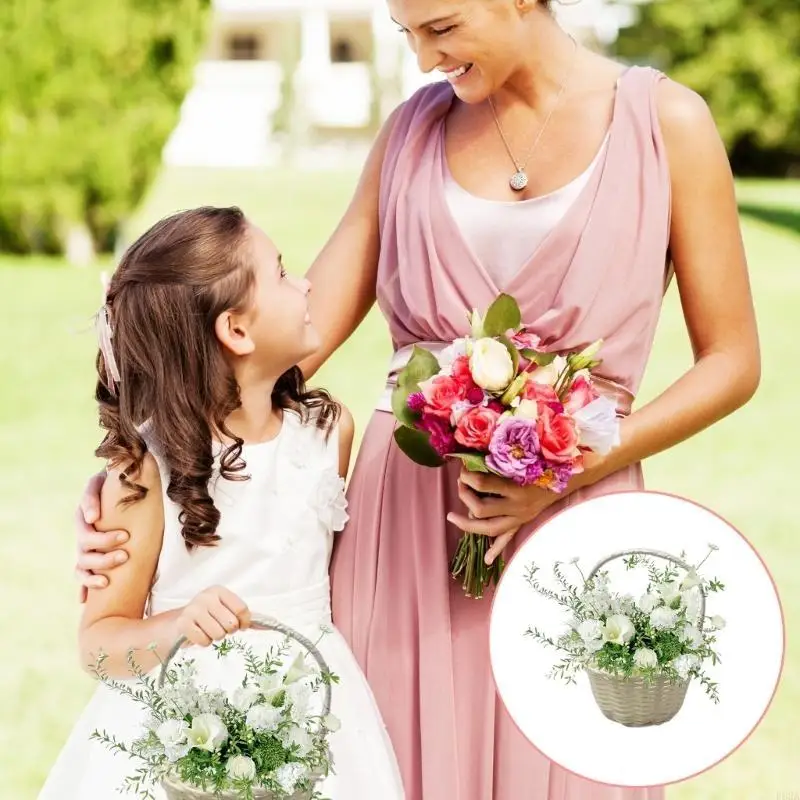 

F62A 4pcs Elegant Rattan Basket Handwoven Baskets for Flower Girls Ceremony Accessory