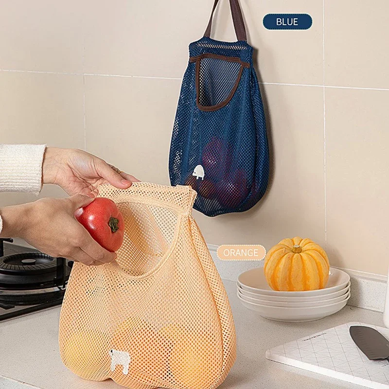 قابلة لإعادة الاستخدام المطبخ معلقة شبكة حقيبة المنزل الفاكهة والخضروات حقيبة تسوق صافي للزنجبيل الثوم البطاطس البصل كيس شبكي مجوف #2