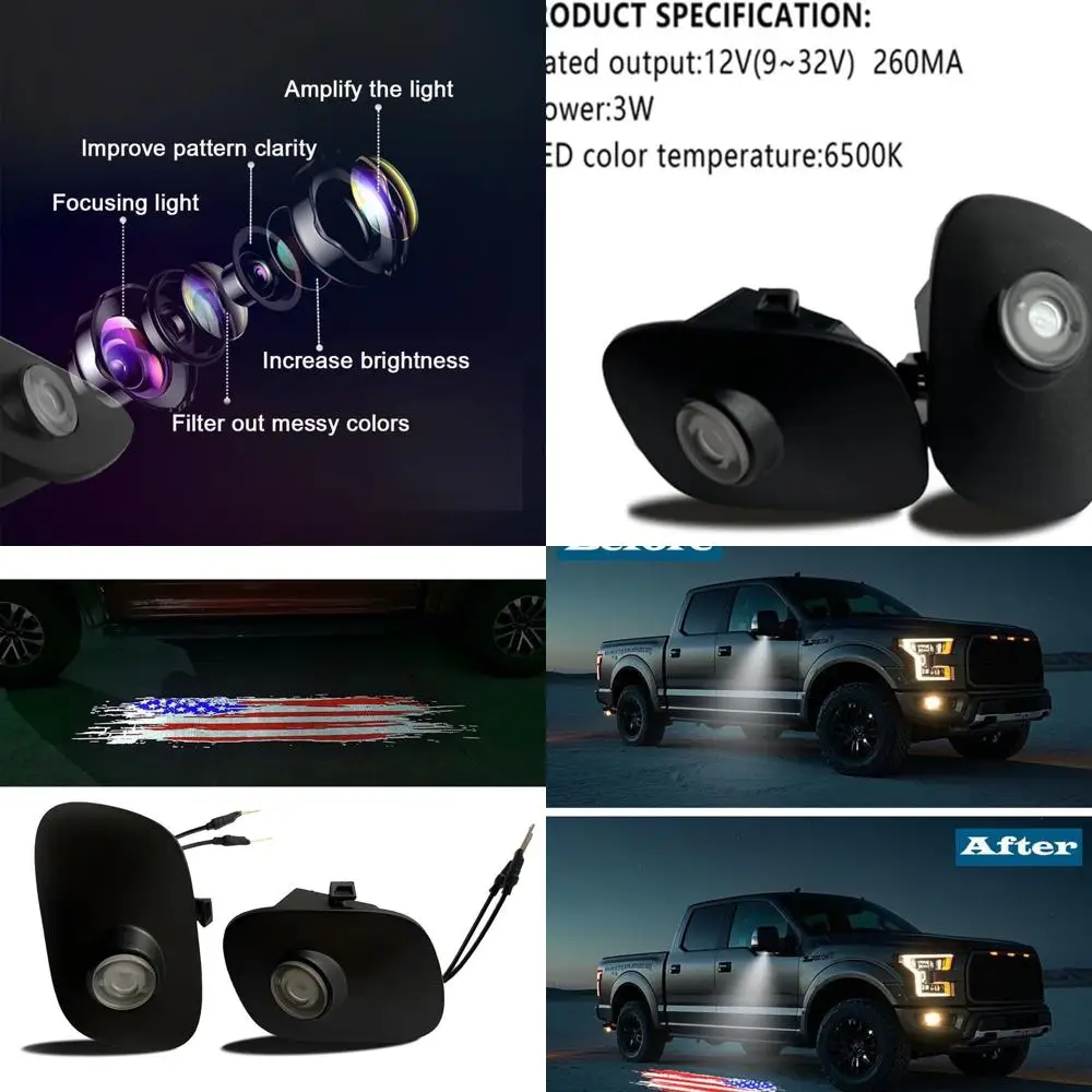 

Pair of Side Rearview Mirror Car Door Projection Lamps with 3D Shadow LED for Ford F-150 Raptor 2015-2025 & F-250/F-350
