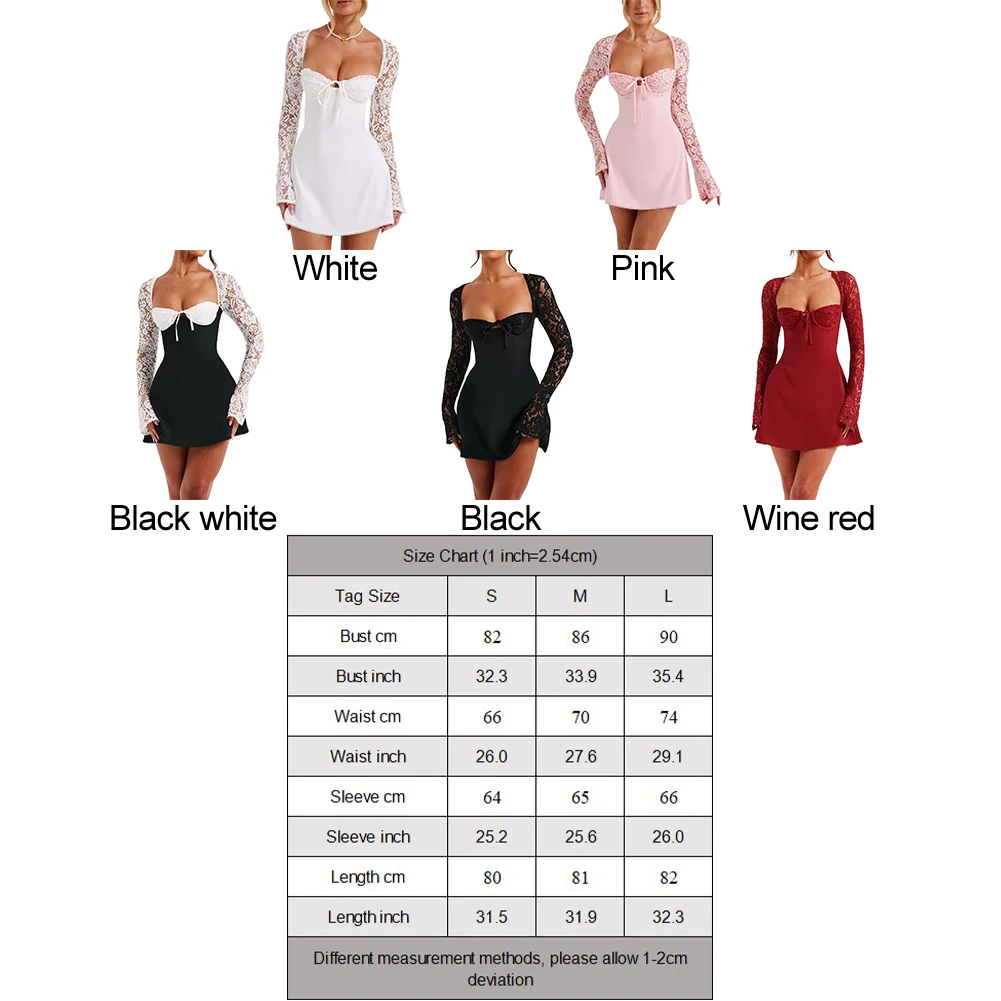 여성용 섹시한 로우 컷 하이 웨이스트 레이스 업 패치워크 긴팔 원피스, 신제품