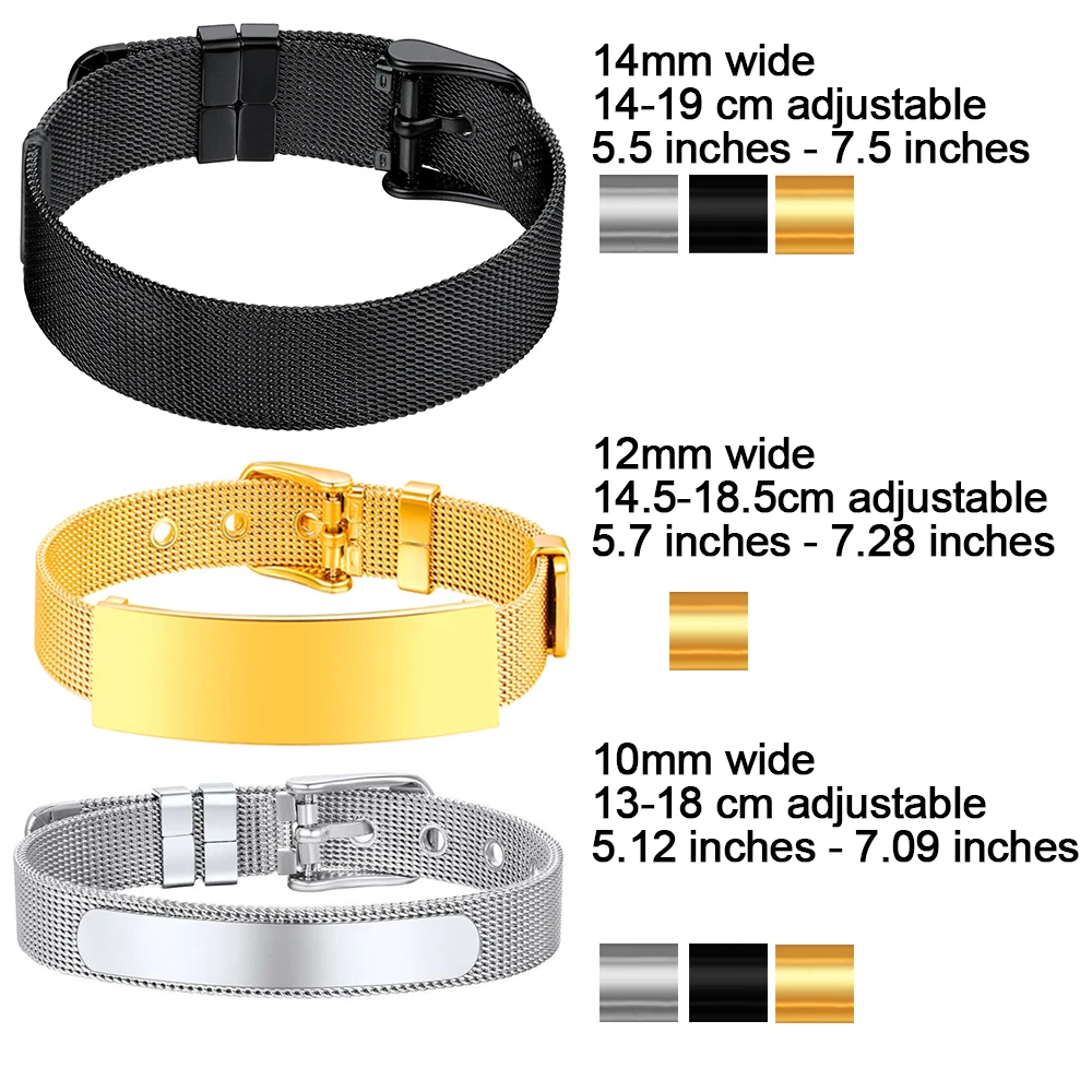 10/12/14mm Wide Watch Band Chain Net Bracelets Bangle for Men woman Hip Hop adjustbale 13-19cm 5.2-7.5inches Length Unisex Jewel
