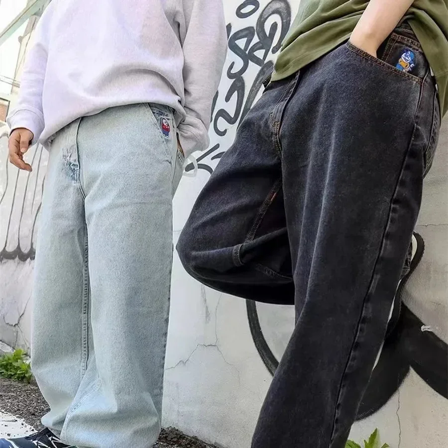 Y2Kビッグボーイバギージーンズ メンズ ストリートウェア 刺繍デニム レジャーデニムパンツ レディースジーンズ 女性用 ホットセール メンズ服
