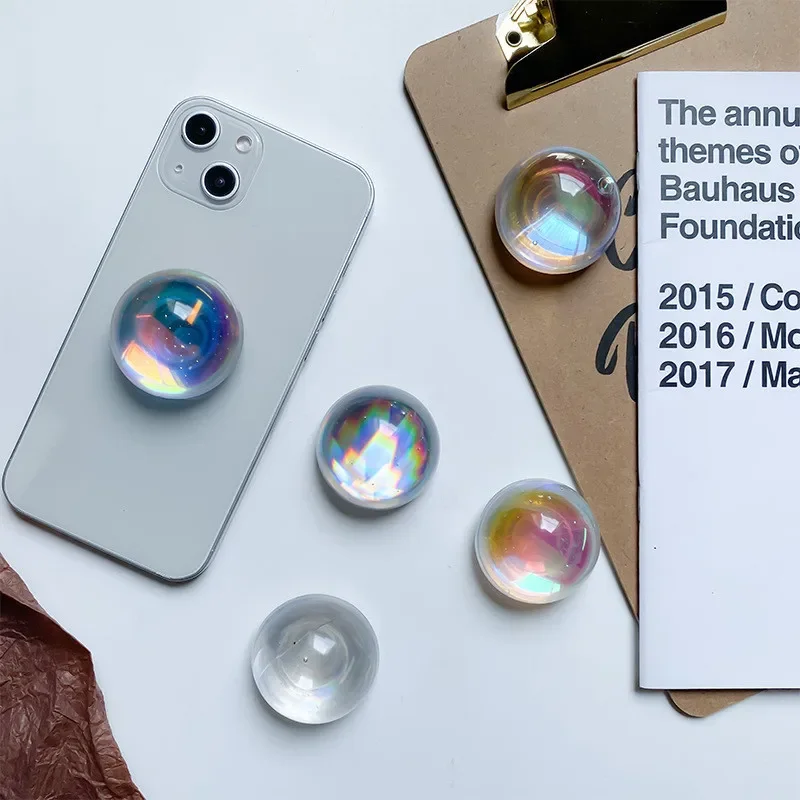 

Glass Ball Clear Crystal Gradient Mobile Phone Holder Foldable Finger Ring Griptok For IPhone 16 15 Pocket Tok Stand Bracket