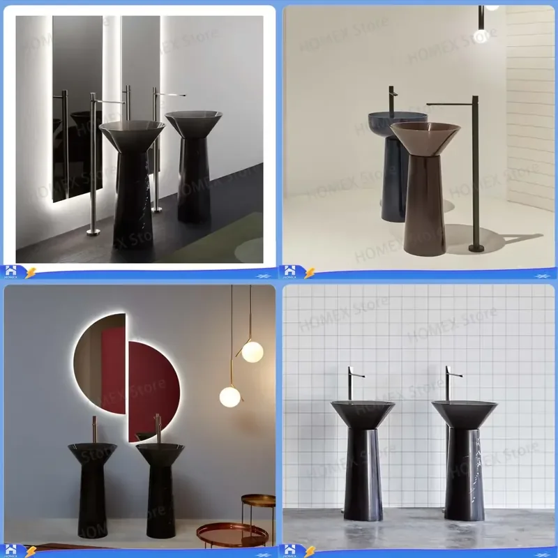 Modern Freestanding Bathroom Sink Clear Black Solid Surface Resin Basin Artificial Stone Washbasin Custom Vanity Bowl for