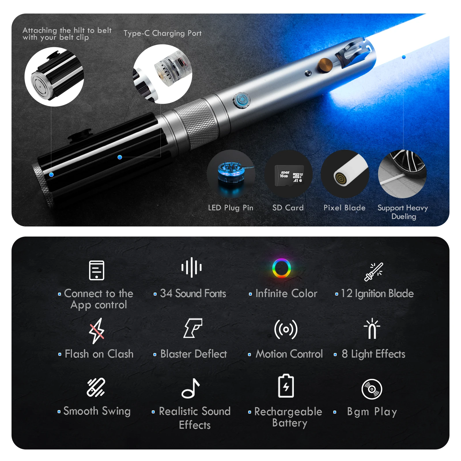 Anakin Skywalker Sable de luz Xenopixel 3.0 Aplicación de oscilación suave Control Cambio de color