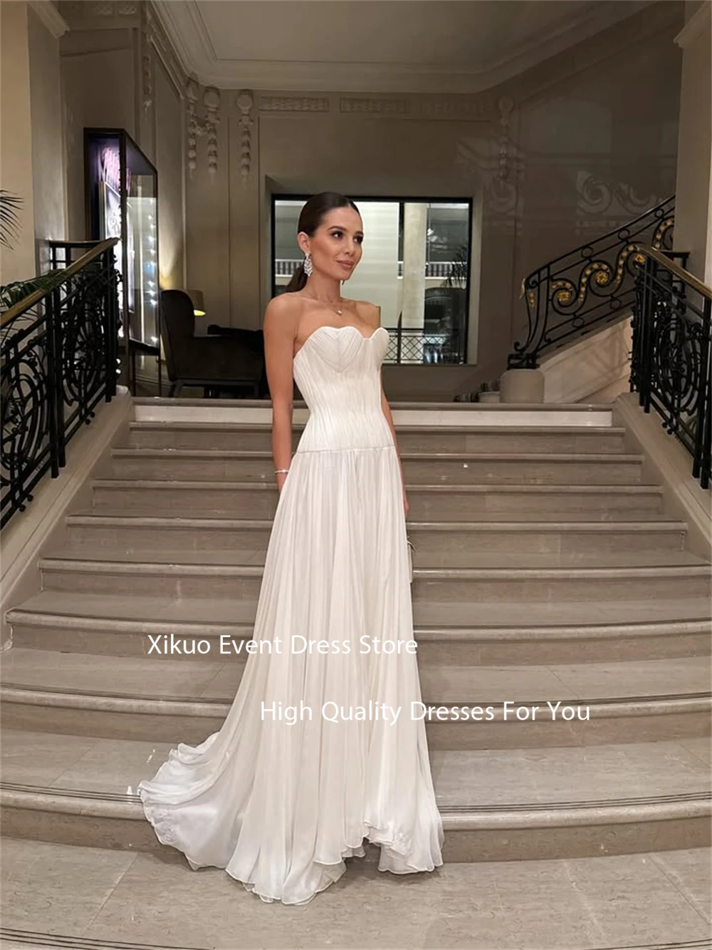 Xikuo querida uma linha vestido de casamento flowy chiffon vestido de noiva plissado sem mangas árabe saudita vestidos de novia personalizado