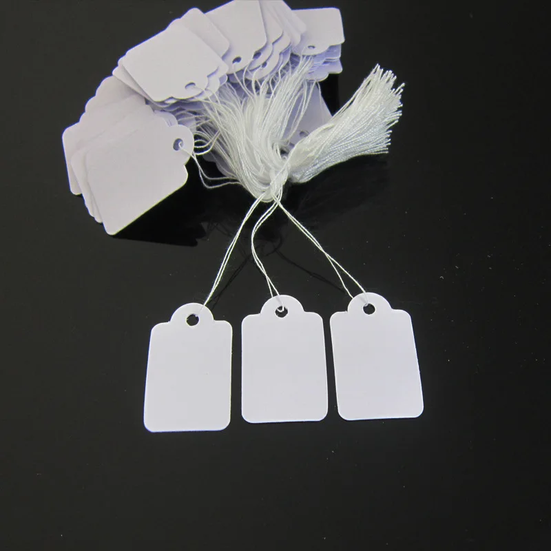 100pcs White Blank Jewelry Packaging Display Price Tags 3.5*2.2cm Sample Writable Paper Cards with Rope Accessories Organizer