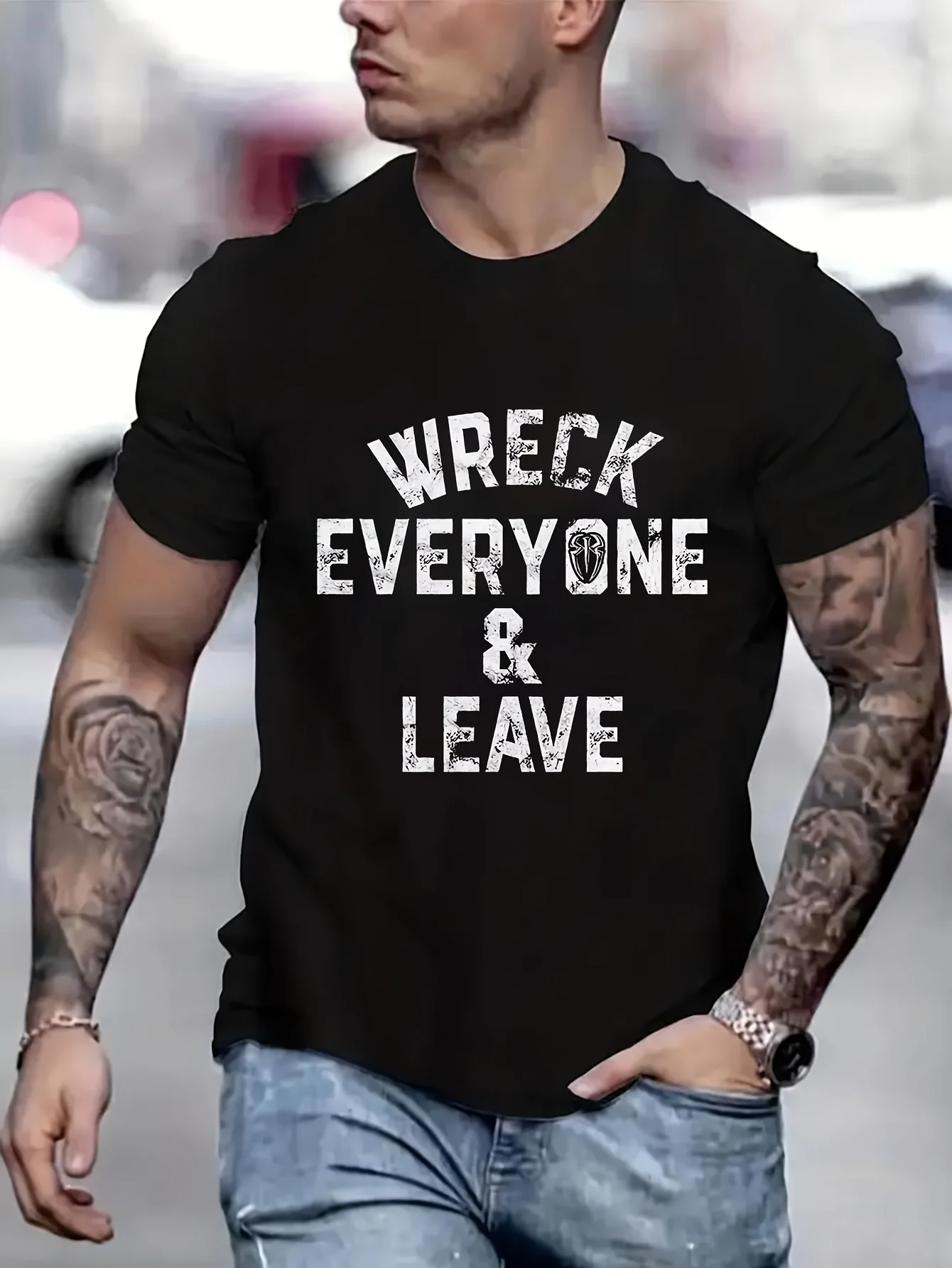 Wreck Everyone & Leave Tops Vintage T Shirt Men's Cropped Anime Men T shirt Printed T-Shirt B5022468