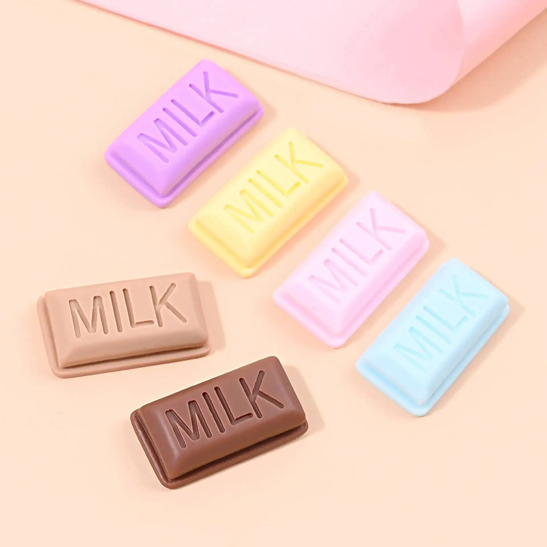 10 Pcs Simulation Resin Creative Macaron Milk Chocolate Flat Back DIY Phone Case Decorative Accessories Doll House Ornament