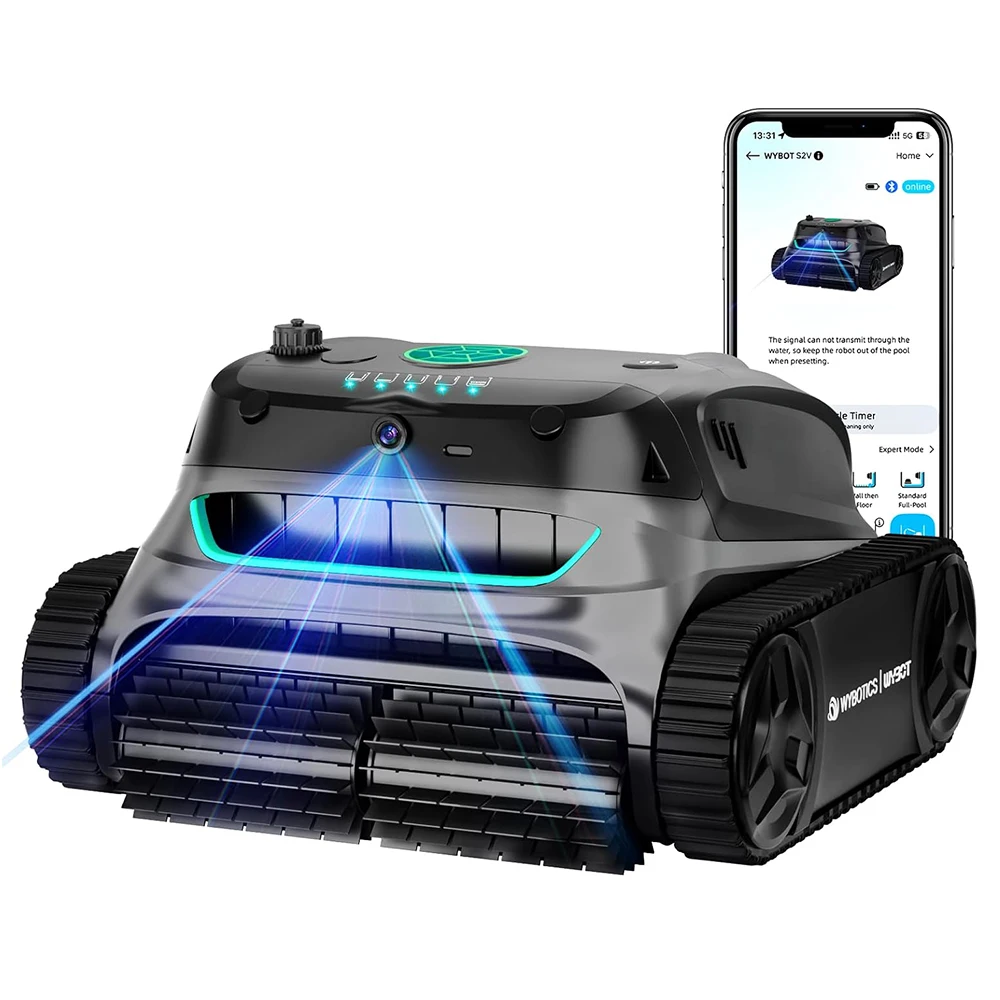 WYBOT S2 Vision Draadloze Robotische Zwembadreiniger AI Camera Vuil Detectie Obstakelvermijding 210 Minuten Batterijduur 7800mAh Batterij 8 Reinigingsmodi 6 Padplannen Wandklimmen 4226GPH Zuigkracht
