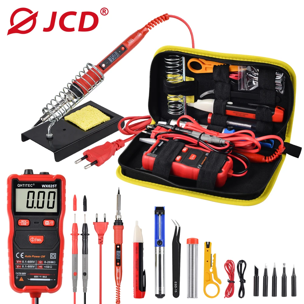 JCD Electric Soldering Iron Kit With Digital Multimeter 80W 220V Adjustable Temperature Soldering Station Welding Repair Tools