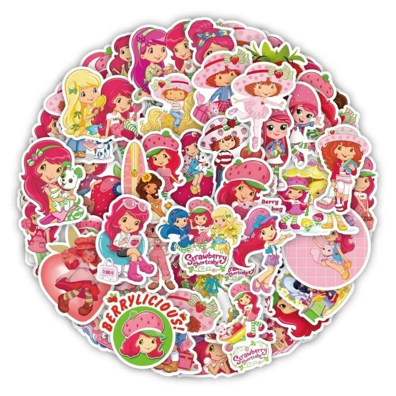 50pcs Cartoon Strawberry Shortcake Sticker Children Label Thank You Stickers Cute Toy Game Tag DIY Gift Sealing Label Decoration