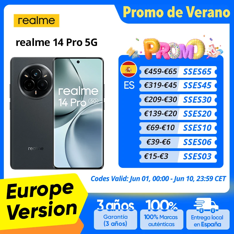 Versión Global realme 14 Pro 5G Smartphone 50MP Sony IMX882 OIS Cámara Dimensid…