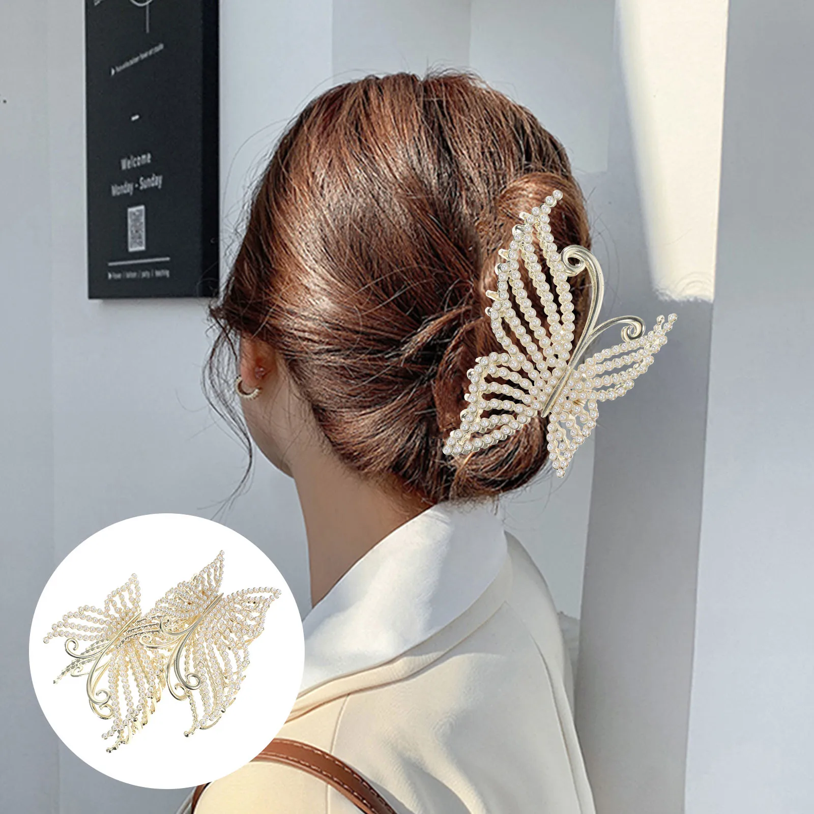 

2Pcs Butterfly Hair Claw Clips Metal Rhinestone Hair Accessories for Women Elegant Non-Slip Party Clips Butterfly Claw Clip