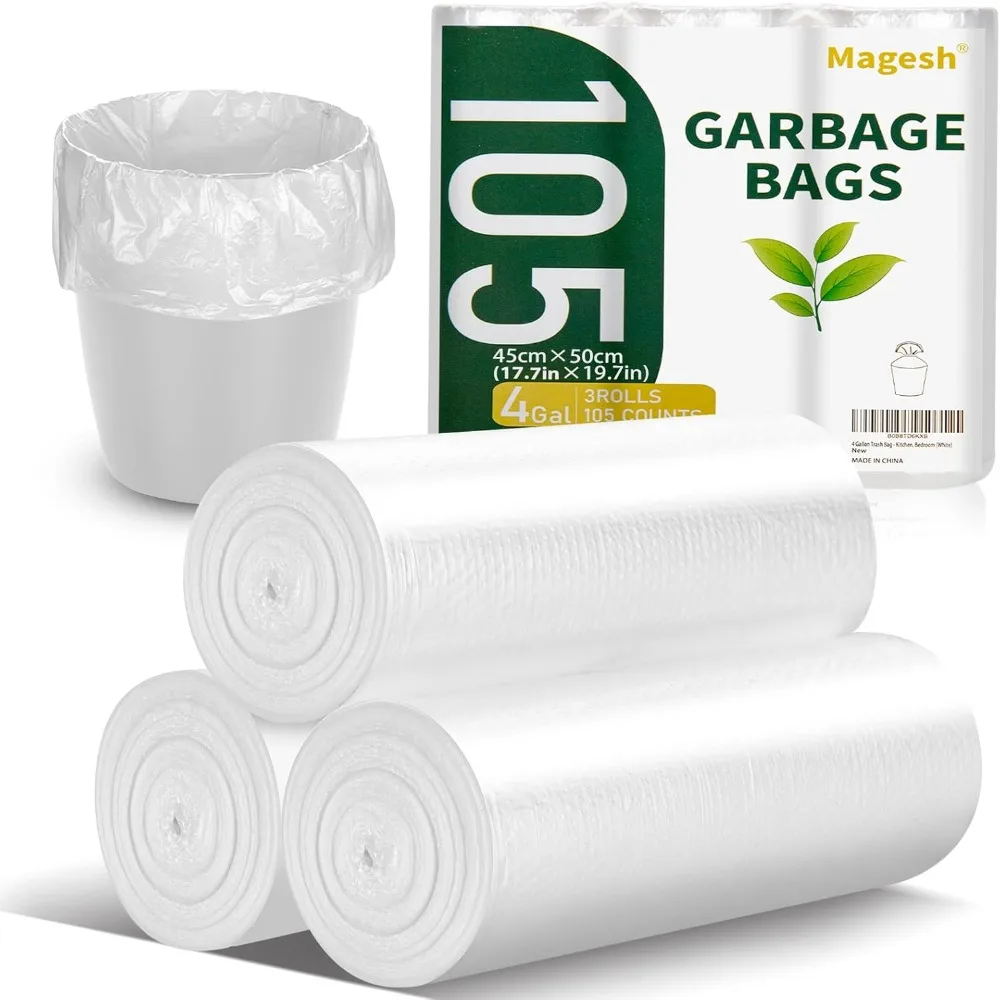 

4 Gallon Clear Trash Bags, 105 Count - Leak-Proof & Unscented for Bathroom, Kitchen, Office Small Cans
