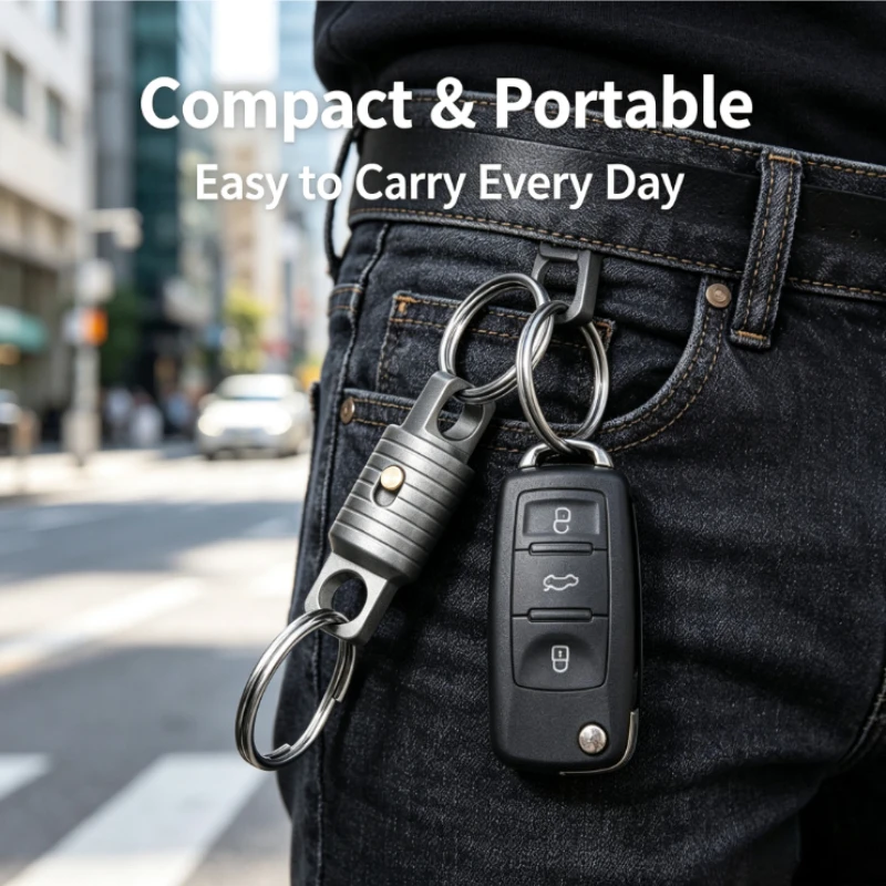 Titanium Alloy 360-Degree Rotating Self-Locking Keychain — Quick-Release Key Fob with Retractable Design
