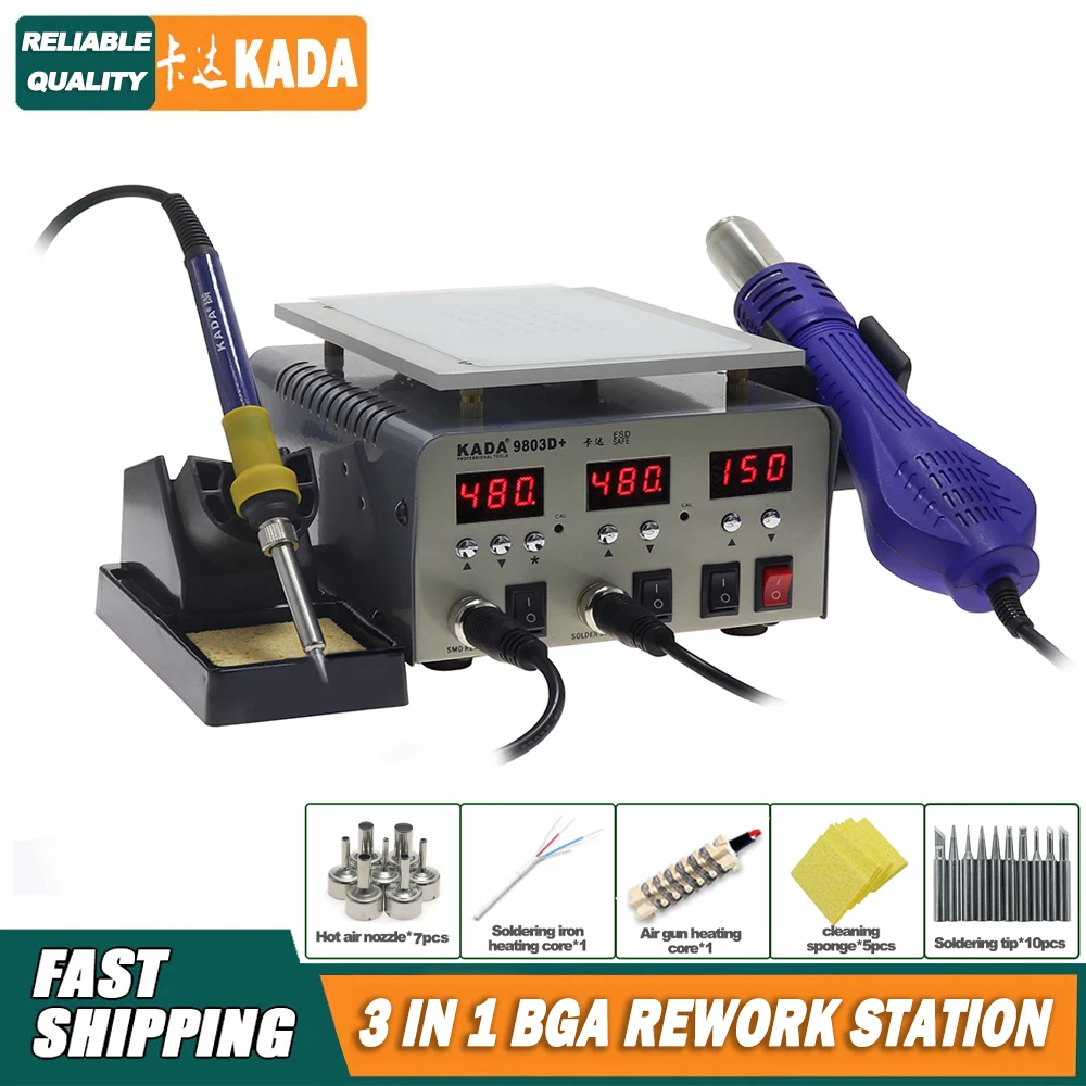 KADA 9803D+ LCD Touch Screen Separator Machine Hot Air StationSoldering Iron Station3 in 1 Rework Station 948S 918B Upgrade