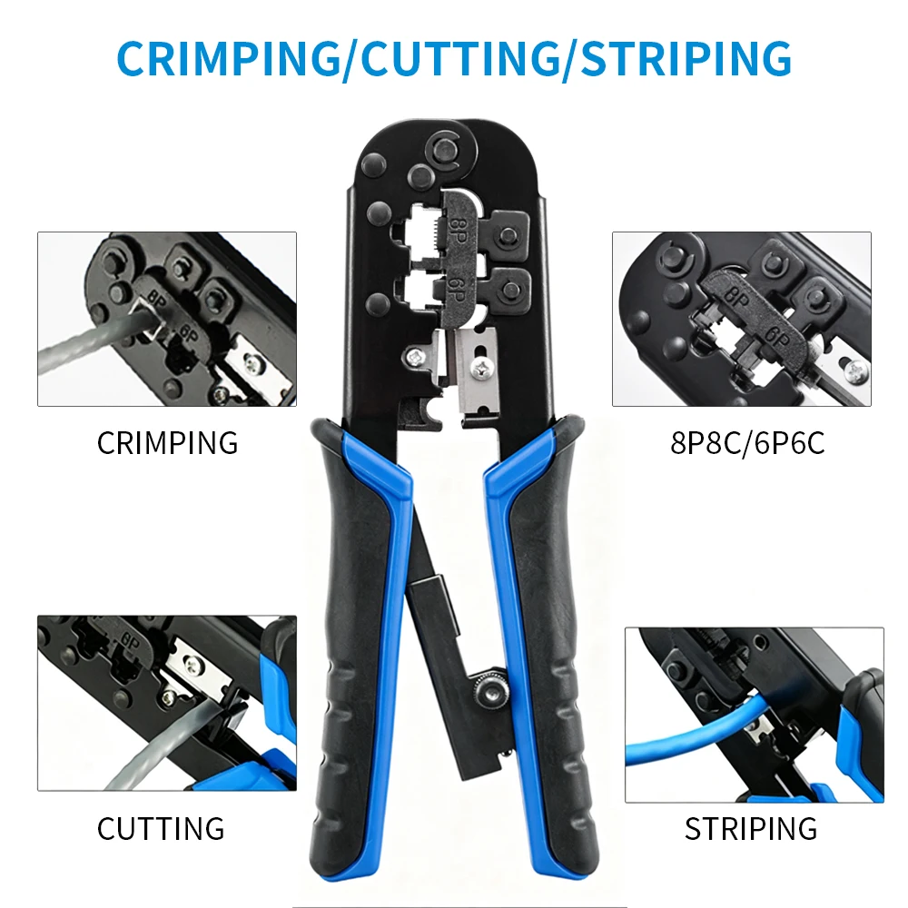 Network RJ45 Crimping Tool RJ11 RJ12 Ethernet LAN Cable Crimper Stripper Cutter Pliers Professional Multifunctional Kit - view 5
