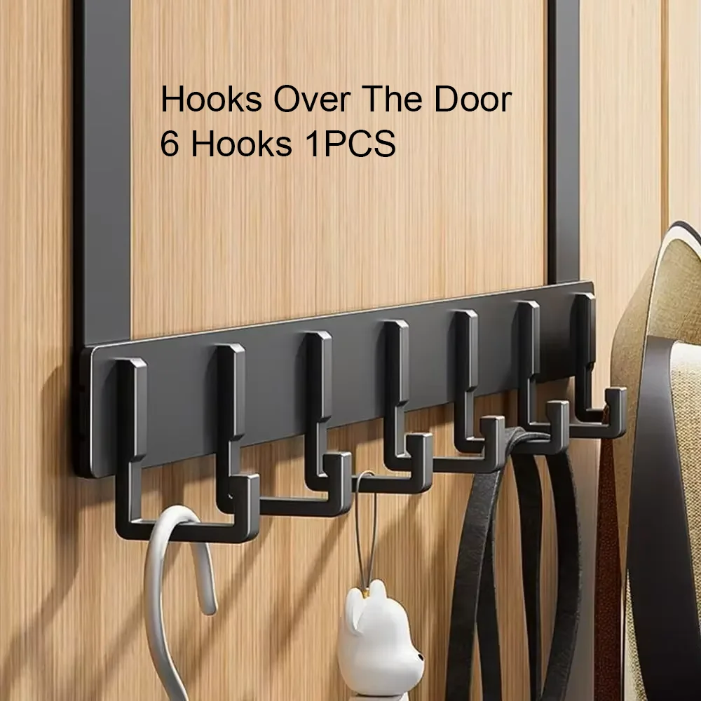 Hooks Over The Door 6 Hooks Clothes Coat Hat Towel Hanger Home Bathroom Organizer Rack Kitchen Accessories Holder 1pcs