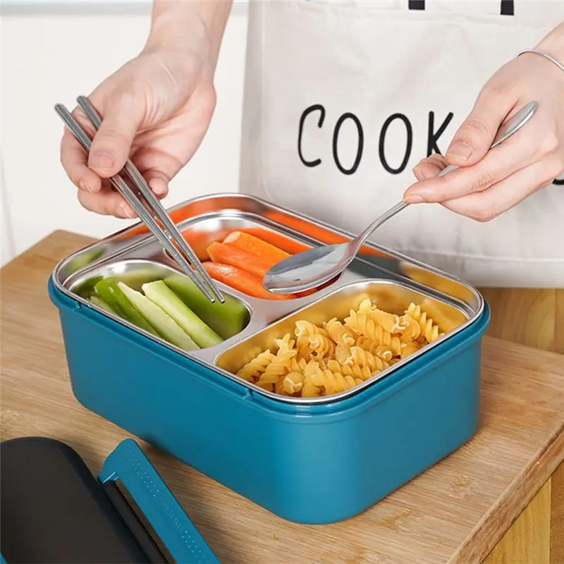 

onsale Ланч-бокс из нержавеющей стали 304, коробка для бенто для детей, миска для супа с ложкой и палочками для еды, коробка для хранения обеда, синий
