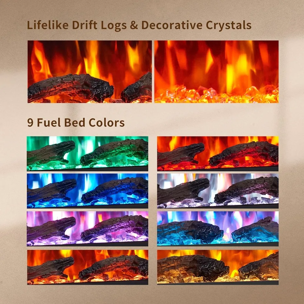 스마트 선형 전기 벽난로-깨끗한 숨겨진 통풍구 디자인, 9 가지 색상의 불꽃, 벽걸이형 또는 벽걸이형, 60 인치