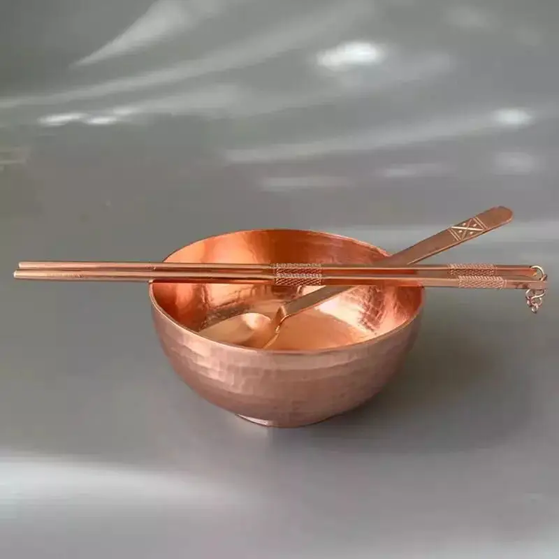 

Pure Copper Bowl Set Spoon Chopsticks Handmade Copper Utensil Thick Gift Container