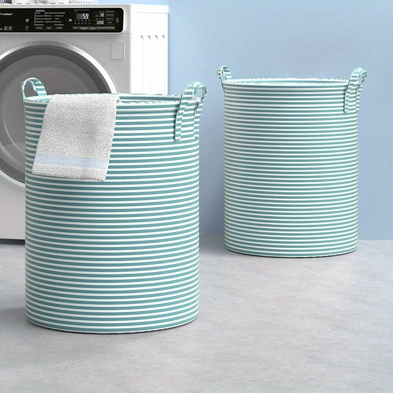 Foldable Minimalist Striped Laundry Basket Multi Use Collapsible Storage Organizer for Bathroom Bedroom Toy Clothes Home 1 Pack