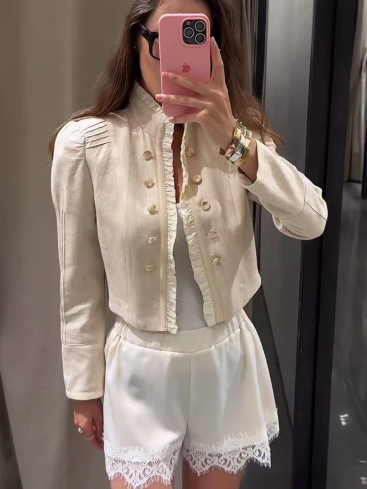 Damenjacke 2026 Neu Langarm Mehrschichtig Rüschen-Dekor Slim-Fit Blazer Elegant Stilvoll Vintage Kurzer Mantel