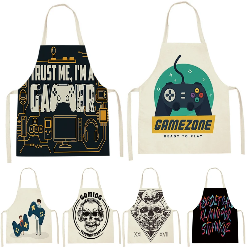 Game Print Men's Women's Sleeveless Bib Aprons Children's Aprons Home BibsNail Shop Washable Bar Home BibCooking Bake