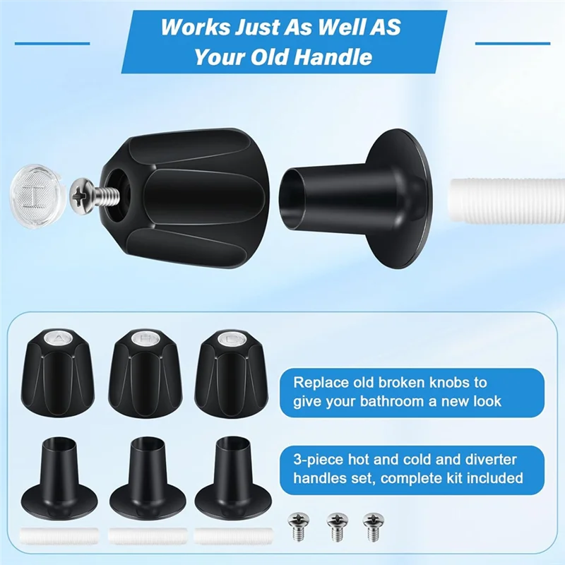 -A95Z Duschknöpfe, 3-teiliges Ersatz-Badewannen- und Duschset mit 3 Griffen, 3-Griff-Trimmset für Wasserhahngriffe