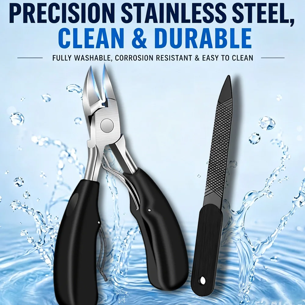 Anti-Splash Curved Nail Clippers Premium Nail Clippers 2pcs Set | Stainless Steel Blades, Concave Edges