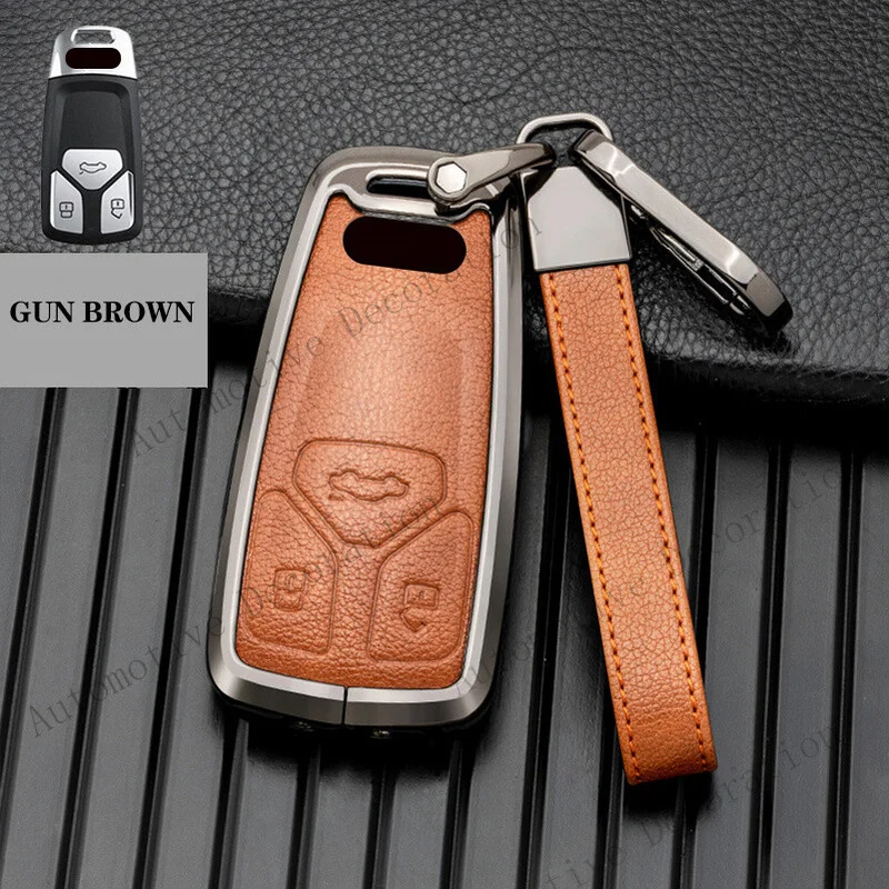 Z+ Zinc Alloy Leather Car Remote Key Fob Cover Case Holder Bag For Audi A4 A5 Q7 TT