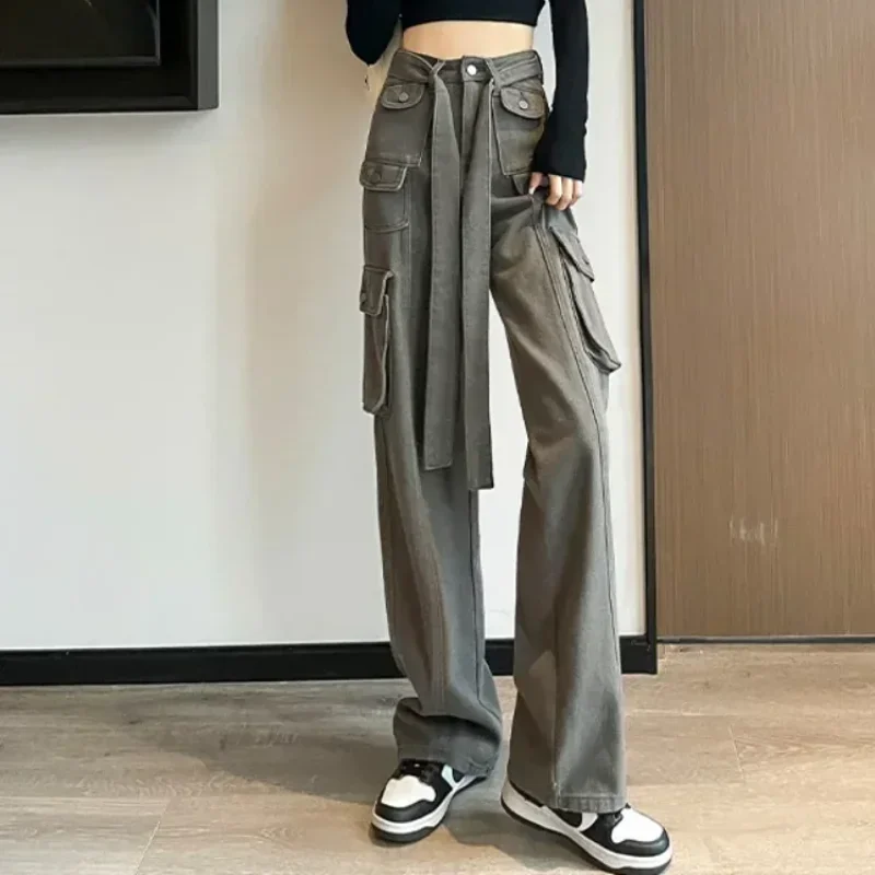 High Waist Y2k Streetwear Pants for Women Straight Leg Woman Trousers Clothing Vintage Trends 2025 Aesthetic Elastic All Medium