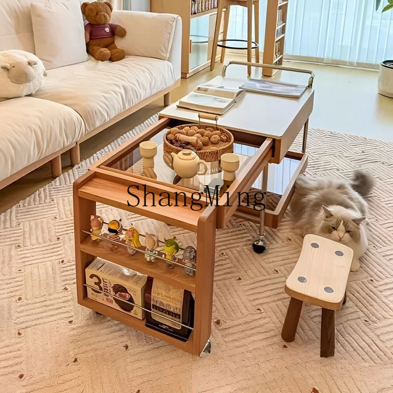 

FG mobile coffee table sofa living room retractable enclosure stove making tea solid wood household trolley tea table