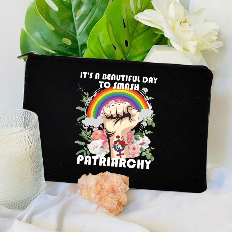 It's A Beautiful Day To Smash The Patriarchy Makeup Bag Equal Rights Cosmetic Case Feminist Toiletry Pouch Feminism Purse