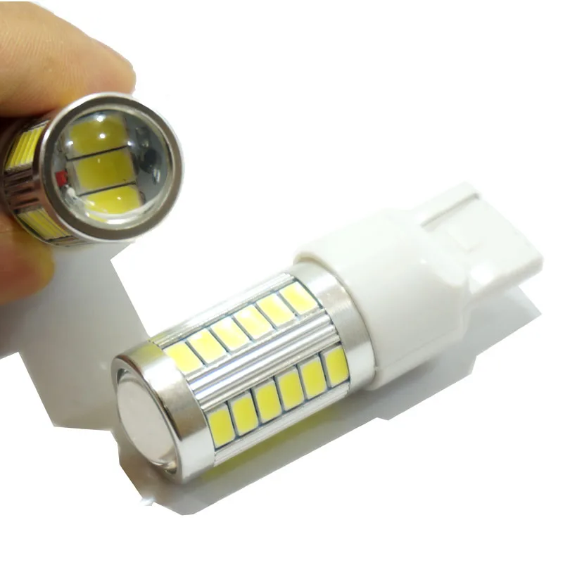 2pcs 33 SMD High Bright 5630 5730 Chipset T20 Brake Light 7440 7443 LED Bulb Red For W21W W215W W3X16D W3X16Q Upgrade Lamp