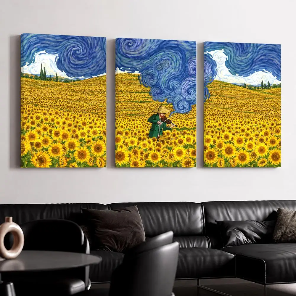 Classic V-Van Gogh Style Framed Wall Painting Ready to Hang Canvas Wall Art Poster for Bedroom Living Room Home Decor Gift
