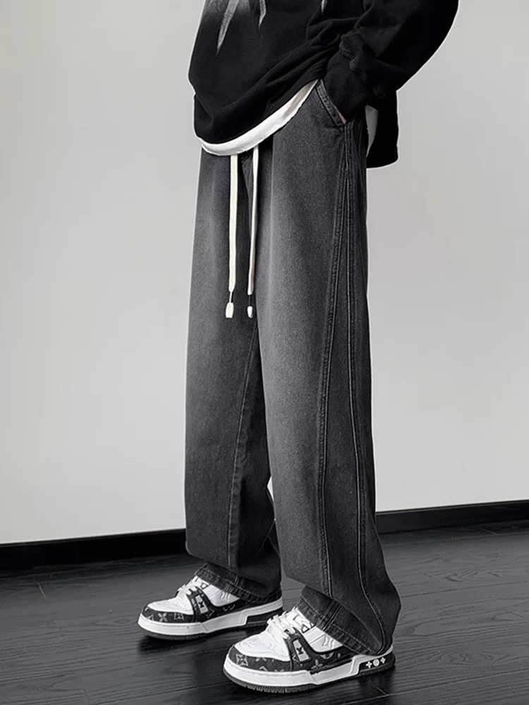 

Bla adient Men's Jeans High Street Hip Hop Loose Straight Leg Wide Leg Pants Wear Resistant mid High Waist Zipper Closure