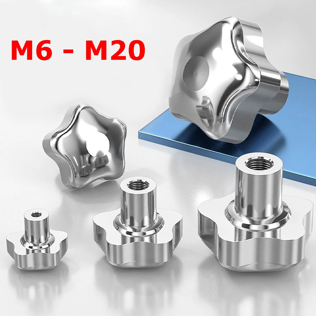 

M6/8/10/12/14/16/18/20 304 Stainless Steel Female Thread Star Knob Handles Star Shaped Blind Hole Clamping Nuts Plum Hand Wheel