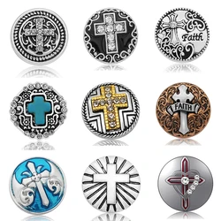 New Fashion Round Rhinestone Cross Pattern Christian Faith 18mm Metal snap buttons for DIY 18mm snap jewelry wholesale