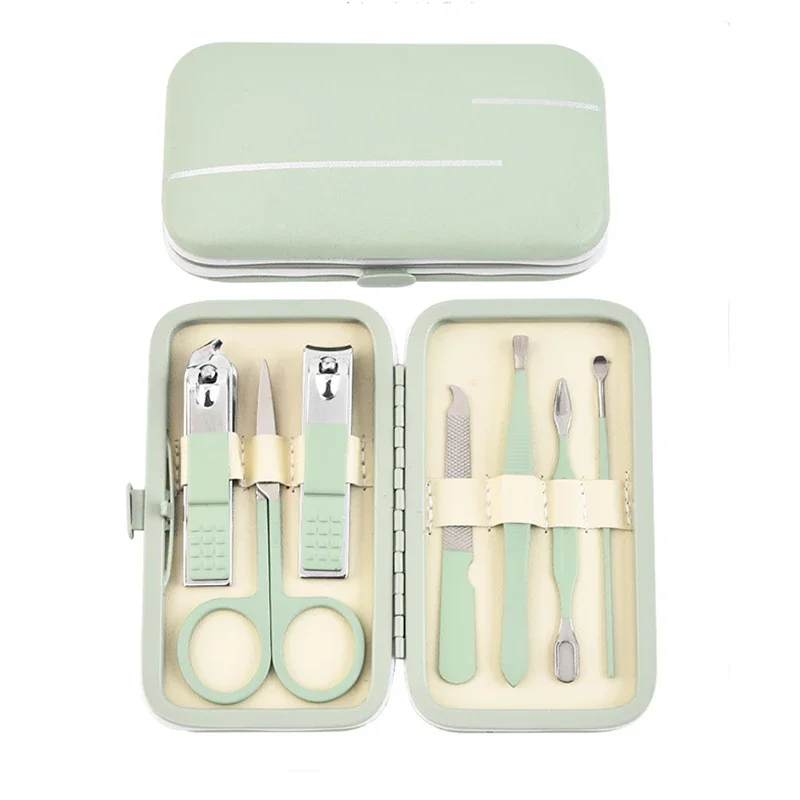 Ensemble de manucure 7 en 1, Kit pratique professionnel avec étui en cuir, coupe-ongles en acier inoxydable, outil de soins personnels