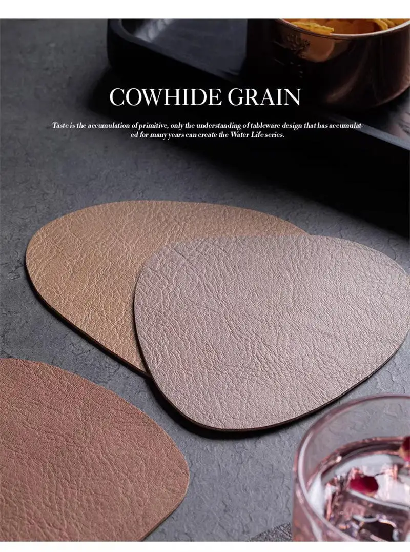 4pcs/set Leather Coaster Artificial Leather Coaster Drink Coffee Cup Mat Round Tea Pad Table Pad With Logo